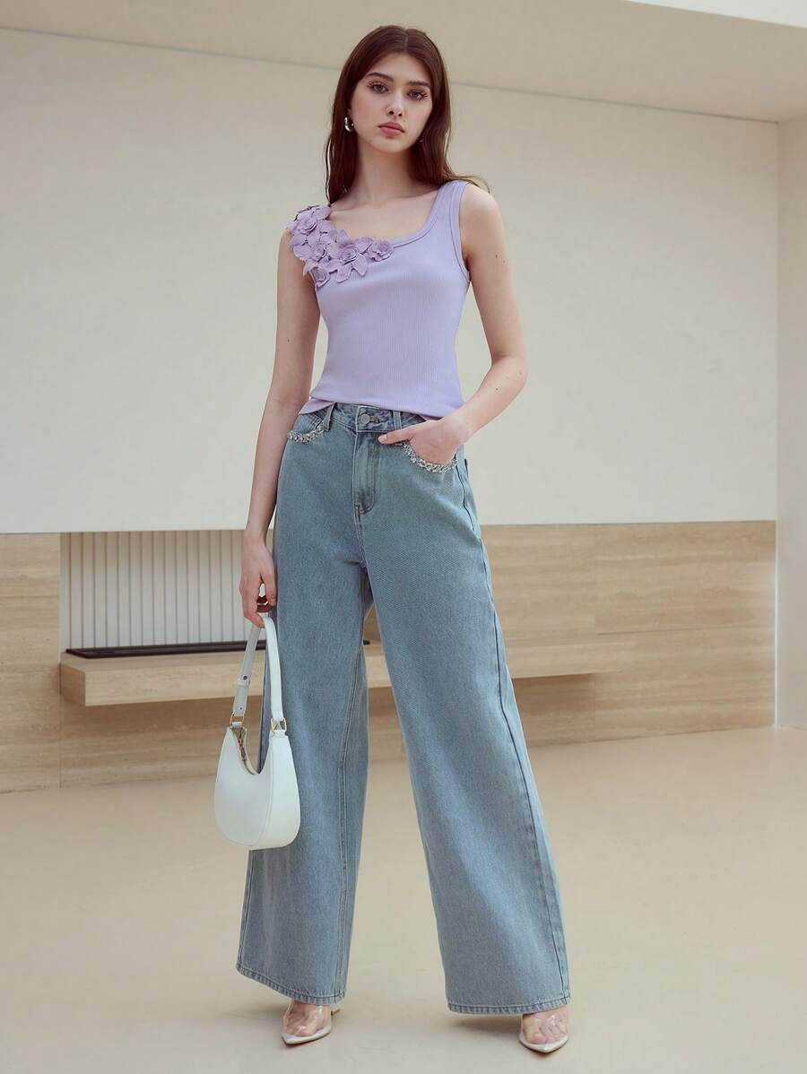 MOTF STUDIO FLOWER APPLIQUES TANK TOP - Purple - View 1