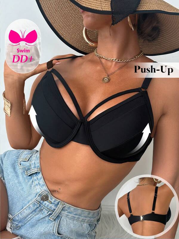 Swim DD+ Top de traje de baño sexy con diseño hueco de unicolor para mujeres