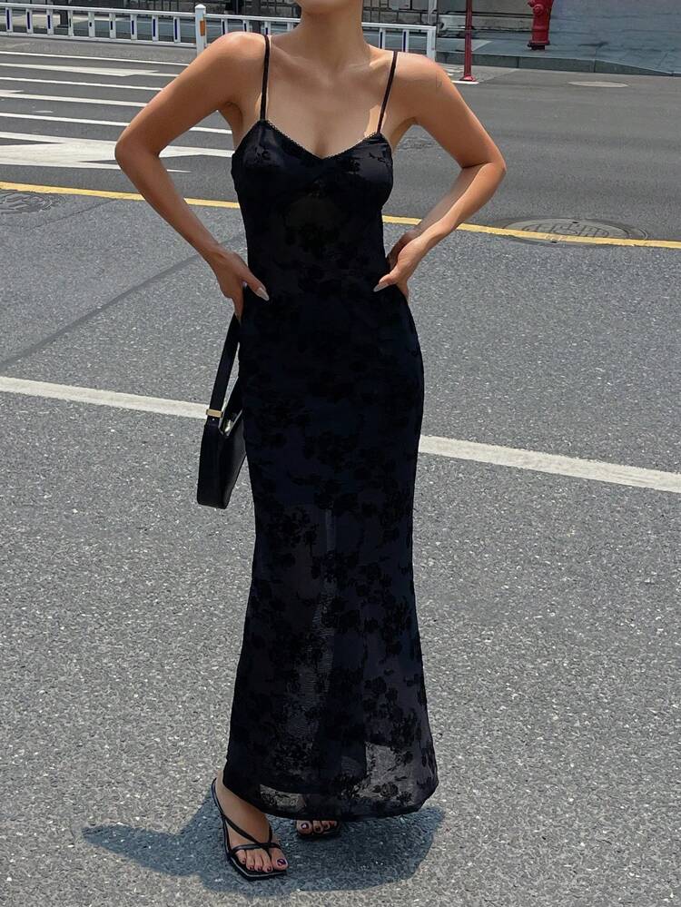 Women's Summer Lace & Mesh Sheer Sexy Backless Black Dress Cruise Outfit For Women