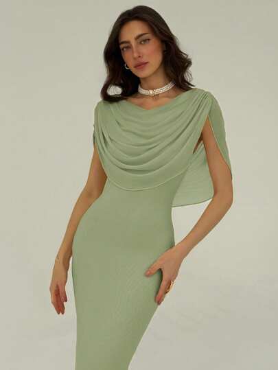 Aloruh Women's Solid Color Scoop Neck Fitted Elegant Dress