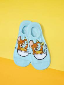 TOM & JERRY X SHEIN 1 Pair Women Cartoon Pattern Fashionable & Cute Ankle Socks - Blue - View 2