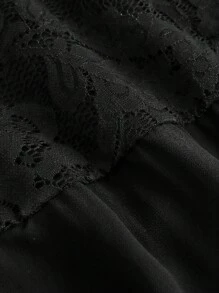 Pitira Pitira Teen Girls Black Sheer Lace Floral Trim Chiffon Hem Mid-Calf Dress, Elegant For Festivals, Parties, Weddings, Graduations Black Lace Dress Black A-Line Dress Short Sleeve Black Dress Elegant Black Dress