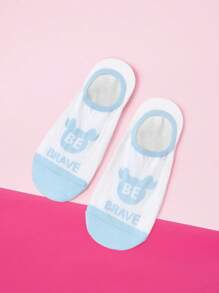THE POWERPUFF GIRLS X SHEIN 1 Pair Women's Cartoon Letter Pattern Contrast Color Invisible Ankle Socks - Blue - View 3