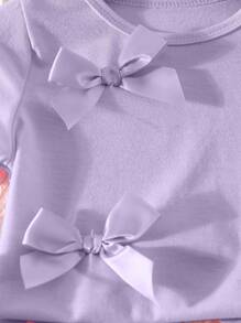 SHEIN Playful Pals Baby Girls Casual Fashion Everyday Round Neck Raglan Sleeve Bow Decor Pink T-Shirt & Elastic Waist Shorts Set Girls Clothes Set Teen Girl Shirts Rainbow Summer Sets Pride Baby Girl Clothes Elegant Baby Clothes For Girls Baby Girl Clothes Shirt Sets - Purple - View 7