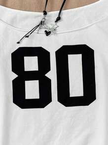 SHEIN Top ajustado con estampado, manga corta, hombros descubiertos, con eslogan de punto blanco real para adolescentes. Informal, fresco, básico, versátil, moda deportiva de verano. Ideal para vuelta al cole y uniformes escolares. - Blanco - Ver 4