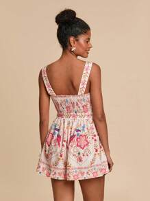 Travachic Women's Tropical Floral Print Jumpsuit/Romper, Vacation Wear,Vacation Outfits Woman,Vacay Outfits Women,Beach Vacation Outfits,Summer Outfits For Women,Romper,Jumpsuits For Woman