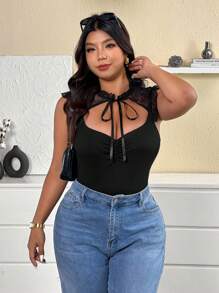 Celure Camiseta de mujer de talla grande con encaje, parches, diseño cruzado y calado, ropa de mujer, ropa de verano para mujer, camisas de verano para mujer, conjuntos de verano para mujer