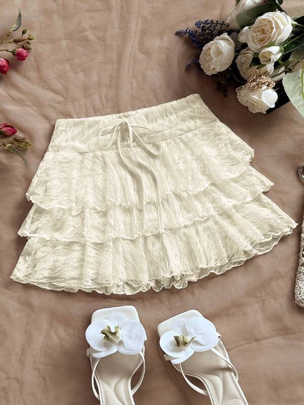 Soleia Falda evasé con cintura anudada y volantes en el bajo en color liso para mujer