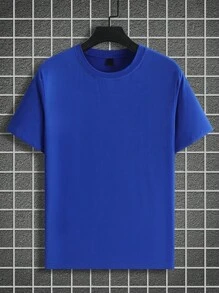 Manfinity Homme Camiseta de manga corta casual de verano de talla grande para hombres, de color liso