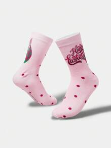TOM & JERRY X SHEIN 1 Pair Cute Happy Easter Polka Dot Pattern Crew Socks - Pink - View 4