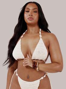 MUSERA Top de bikini triangle en crochet grande taille, pour la baignade, les vacances, sexy, mignon, automne hiver - Nude - Voir 1