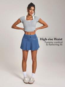 Flexra Women's Summer Patchwork Pocket Flare Hem Denim Mini Skirt - Blue - View 6