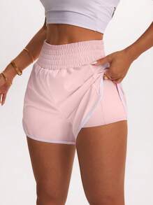 SHEIN Sport Studio Damen 2-in-1 Laufshorts mit Gummibund und Handytasche, für Outdoor-Workouts, Frühling/Sommer Damen Laufshorts Workout für Frauen, athletisch, pink Sportshorts, Workout Shorts