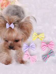 5 件条纹蝴蝶结发夹，适合约克夏犬、泰迪犬、贵宾犬、猫和狗，颜色随机 - 彩色 - 查看 1