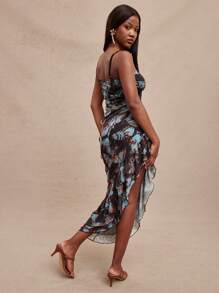 NYA SZN Vestido con volantes medianos y abertura, tirantes delgados, vestido de verano para fiesta, vestido sexy para eventos, vestido elegante para festivales occidentales, conciertos, fiestas, vacaciones, primavera, brunch, graduación, boda, Pascua, color azul pastel con estampado de mariposa para mujer