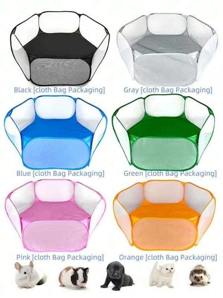 透气涤纶面料六角形宠物围栏可折叠手提袋布袋包装便携式小型宠物笼屋室内室外猫狗兔子仓鼠刺猬宠物帐篷游戏笼 - 彩色 - 查看 3