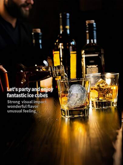Goth 1pc Skull Ice Cube, Tray 6 Packs 3D Creative Silicone, Ice Mold For Whiskey & Cocktails , Ice Ball Maker Halloween Party Supplies Cool Bar Accessories Reusable Ice Cube Mold For Home & Commercial Use,Gothic