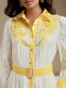 Anewsta Robe patchwork en dentelle jaune citron fraîche pour femmes - Jaune citron - Voir 1