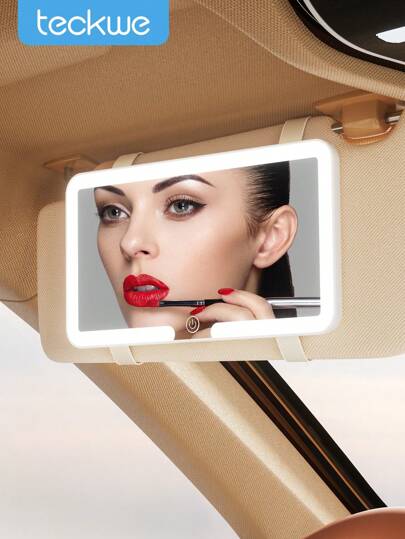 Espejo de vanidad LED con parasol de coche, espejo de maquillaje LED inteligente con tacto - 3 modos de luz y 60 LED - recargable y atenuador con control táctil - perfecto para maquillaje en movimiento, accesorio universal de interior de coche para coches, camiones y SUV - regalo ideal de Navidad y Día de San Valentín para mujeres