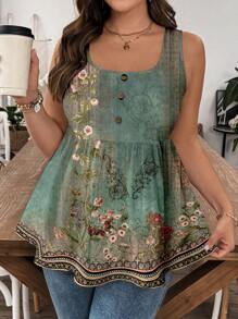 EMERY ROSE 大码女式复古花卉印花吊带背心和背心，适合夏季度假