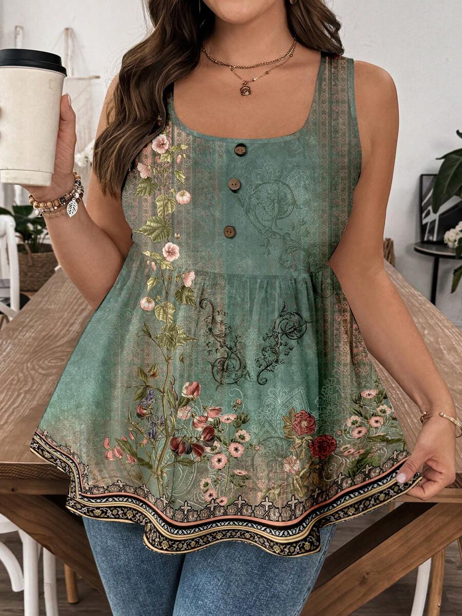 EMERY ROSE 大码女式复古花卉印花吊带背心和背心，适合夏季度假