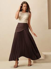 Anewsta Elegant Women Pleated Design Versatile Skirt