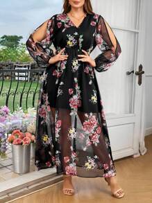 SHEIN Clasi Plus Size Long Sleeve Dress, Fashionable For Summer - Multicolor - View 7