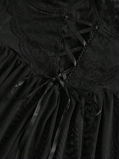 Contrast Kanten Mesh Underwire Garter Lingerie Dress view 7