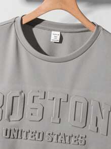 Bộ 2 chiếc/Bộ áo phông tay ngắn cổ tròn in chữ 3D thường ngày cho bé trai tuổi teen, thích hợp mặc khi đi làm, đi học, mặc thường ngày, thể thao, mùa xuân và mùa hè - Xám - Xem 6