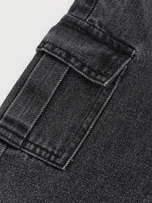 SHEIN 男婴街头酷炫水洗迷彩工装口袋宽松牛仔裤，休闲百搭，适合男婴秋冬装