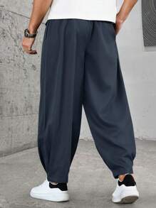 Manfinity Homme Quần ống rộng màu tối, thiết kế thời trang giản dị, quần ống rộng đa năng, quần ống rộng cỡ lớn cho nam - Màu xanh hải quân - Xem 2