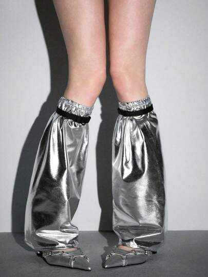 Grunge Punk زوج من أغطية الساق العصرية بطراز سيبربانك ذو أرجل ممددة، مستقبلية فضية على طراز Y2K، أغطية ساق رقيقة متعددة الاستخدامات