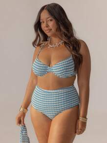 Aralina Conjunto de bikini con aros, cintura alta y rayas lindas y curvas con bolsa de natación para vacaciones y 4 de julio, perfecto para outfits de verano y días de playa
