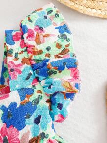 SHEIN Young Girl Woven Square Collar Ruffle Trim Casual Blouse