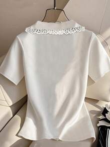 INAWLY Women Ruffled Trim Casual Versatile Short Sleeve T-Shirt, Cardigan Top - White - View 2