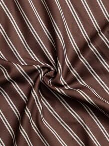 SHEIN ChicEase Green Women's Tie Waist Deep V-Neck Striped Print French Style Long Dress - Coffee Brown - View 7