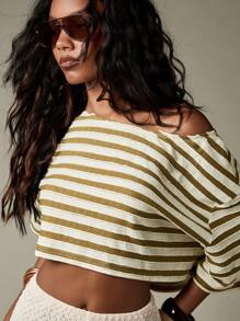 MISSGUIDED 露肩条纹短款上衣夏季度假海滩弹力衬衫休闲节日时尚 - 彩色 - 查看 5