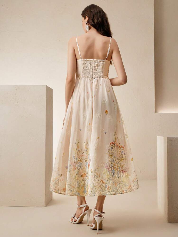 Elegant Ditsy Floral Embroidery Dress For Women, Vacation Style, Spring/Summer