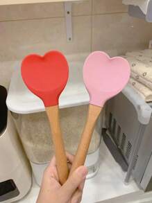 1 pieza Espátula con forma de corazón de Amor a Cocinar, mango de madera y cuchara de silicona, utensilios de cocina para el hogar, ollas y cucharas, herramientas de cocina, puedes hacer deliciosas cenas para tus seres queridos