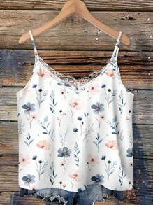 EMERY ROSE Plus Size Elegant Floral Print Cami/Slip Summer Camisole Top Beach Wear