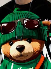 Manfinity Homme Men's Cool Cartoon Teddy Bear Pattern T-Shirt And Shorts Casual Set - Black - View 4