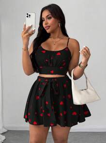 SHEIN Unity Váy midi chữ A hở lưng in họa tiết trái tim thanh lịch cỡ lớn cho nữ, bộ đôi cho kỳ nghỉ bãi biển, tiệc tùng, lễ hội âm nhạc, mùa xuân và mùa hè Thiết kế đa năng - Nhiều màu - Xem 4