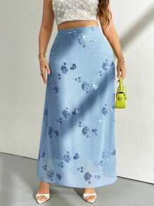 Firerie Falda de talla grande para mujeres con dobladillo fluido y bordado floral elegante