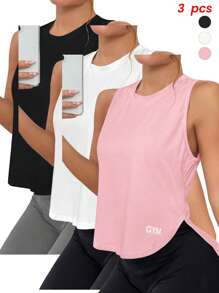 Easithlete 3pcs Women's Casual Versatile Sporty Letter Print Camisole, Suitable For Fitness And Running