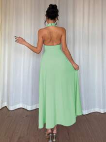 Islaluna Women's Sexy Solid Color Backless Dress, Summer - Mint Green - View 2