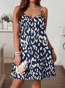 SHEIN VCAY Plus Size Women Summer Sleeveless Leopard Print Dress