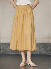Chiquease High Waist Pleated Flare A-Line Yellow Skirt, Versatile & Slimming Fall For Women - Yellow - View 3