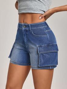 Flexra Women's Fashionable Denim Shorts, Suitable For Summer Denim Shorts High Waist - Blue - View 3