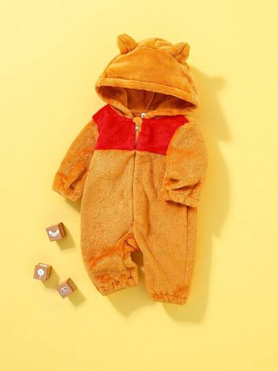 SHEIN Playful Pals 嬰兒男童色塊卡通風格連帽拉鍊長袖套裝