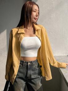 DAZY 女式纯色休闲长袖衬衫，秋装